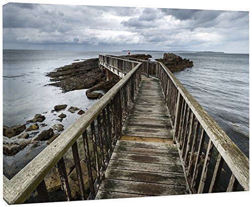 Design Art Wooden Pier on North Irish Coastline Sea Bridge Canvas Wall Artwork, 20x12", Blue Design Art Wooden Pier on North Irish Coastline Sea Bridge Canvas Wall Artwork, 20x12", Blue