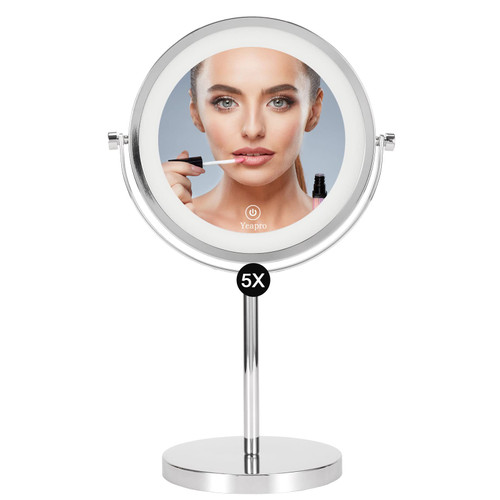 Yeapro Makeup Mirror 1x/5x Magnification 8" Double Sided Round Swivel Extendable Double-Sided Mirror, 360 Degree Swivel Vanity Mirror, Nie Yeapro Makeup Mirror 1x/5x Magnification 8" Double Sided Round Swivel Extendable Double-Sided Mirror, 360 Degree Swivel Vanity Mirror, Nie