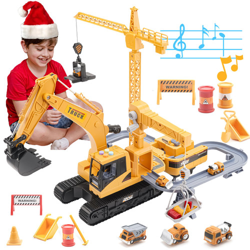 VELIYAKA Construction Vehicles Toy for Boys, 2 in 1 Engineering Excavator Vehicle Playset with Crane, Dump Truck, Mixer, Bulldozer, Christmas Birthday Gift for 3+ Year Old Kids Toddlers VELIYAKA Construction Vehicles Toy for Boys, 2 in 1 Engineering Excavator Vehicle Playset with Crane, Dump Truck, Mixer, Bulldozer, Christmas Birthday Gift for 3+ Year Old Kids Toddlers