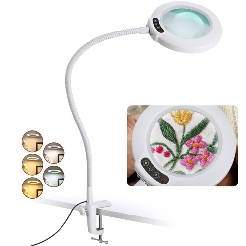 VEEMAGNI 10X 23 Magnifying Glass with Light and Clamp, 5 Color Mode Stepless Dimmable LED Gooseneck Desk Lamp, Real Glass Table Lighted Magnifier Hands Free for Craft Painting Close Work Hobby Sewing VEEMAGNI 10X 23 Magnifying Glass with Light and Clamp, 5 Color Mode Stepless Dimmable LED Gooseneck Desk Lamp, Real Glass Table Lighted Magnifier Hands Free for Craft Painting Close Work Hobby Sewing