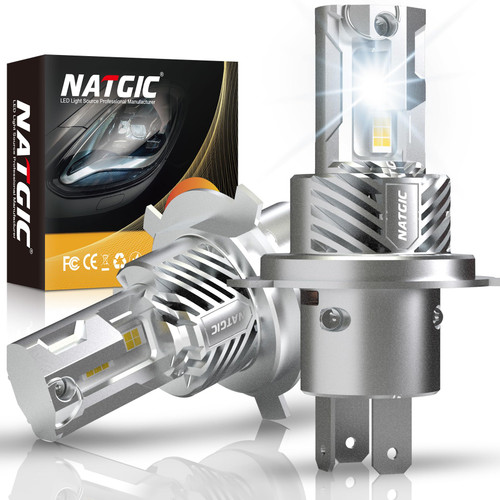 NATGIC H4 LED Headlight Integrates Far And Near Function,Direct Inserted 9003 Headlight Bulb,80W Plug and Play With Fan Halogen Replacement,1:1 Mini Size HB2 LED Bulb Fog Light Or DRL(Pack Of 2)