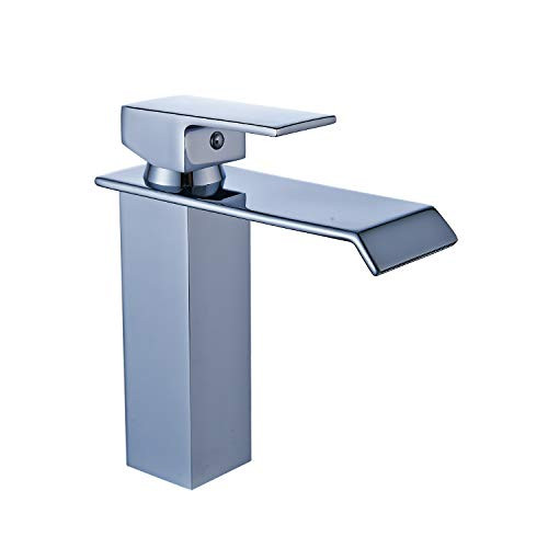 YAJO Modern Single Handle Waterfall Spout Bathroom Vessel Sink Faucet, Chrome Finish