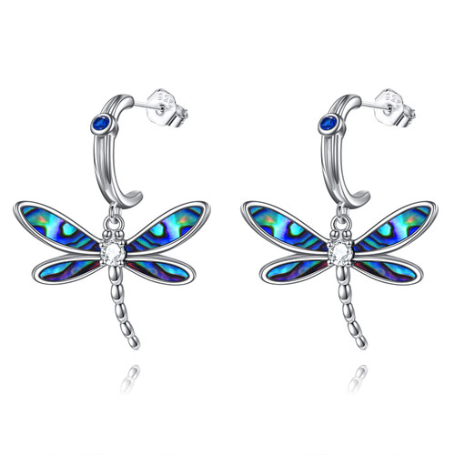 JOERPH Dragonfly Earrings Sterling Silver Half Hoop Earrings Dragonfly Dangle Drop Earrings for Women Girls