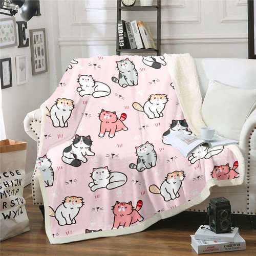 Erosebridal Kids Cute Cat Throw Blanket,Cartoon Pet Cats Toddler Fleece Blanket for Child Boys Girls,Kawaii Kitten Paw Print Blanket,Cat Lover's Animal Themed Design Sherpa Blanket Twin 60"x80"