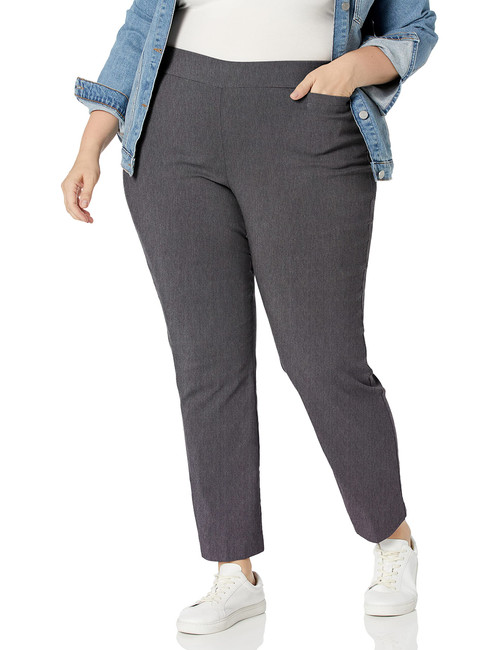 Briggs New York Womens Plus-Size Super Stretch Millennium Welt Pocket Pull-on Career Pants, Heather Grey, 18 US