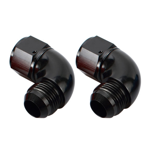 AC PERFORMANCE Aluminum 90 Degree -8 AN Male to Female Swivel Union Full Flow Elbow Fitting Adapter, Black Pack of 2