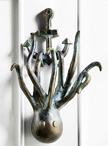 Home Decor Sea Creature Giant Kraken Octopus With Ship Anchor Door Knocker Aluminum Figurine