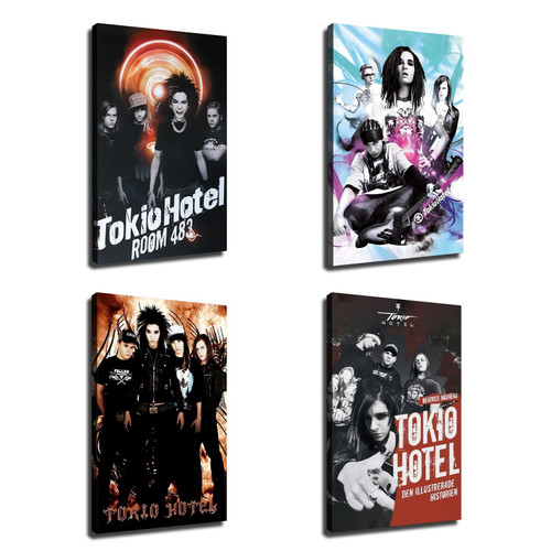 Tokio Band Hotel Art poster Tokio Poster Hotel Posters Photo A Set of 4 Poster Home Decor Art Singer Movie Art HD Poster Waterproof Bedroom Gifts for fans to friends (ldr1,woodframe 8x12inch)