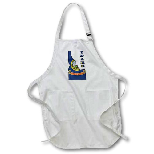 3dRose apr_58732_1 Idaho State Flag in The Outline Map and Letters for Idaho Full Length Apron with Pockets, 22 by 30-Inch, White