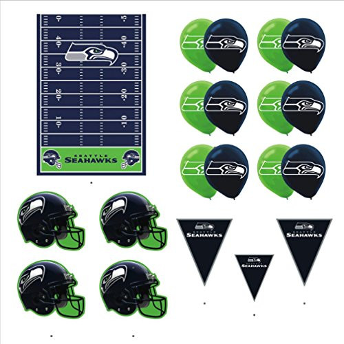 Seattle Seahawks Football Decorations: Wall Helmet Cutouts, Balloons, Pennant Banner & Table Cover