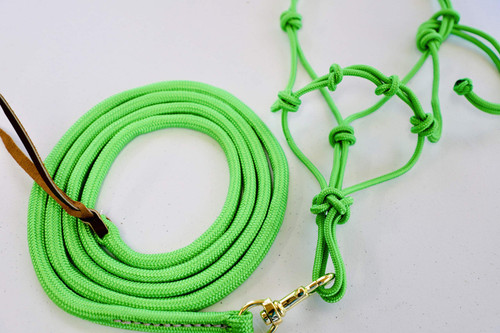 Star Point Horsemanship Mini-Pony 4 Knotted Rope Halter & 8' Lead Set (Lime, Small 28-32" Mini)