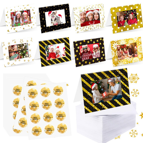 Zhanmai 180 Set Christmas Photo Frame Greeting Cards with Envelopes and Stickers Christmas Gold Foil Holiday Gift Card Set Holder Vintage Christmas Cards Assortment for 4" x 6" Photos Zhanmai 180 Set Christmas Photo Frame Greeting Cards with Envelopes and Stickers Christmas Gold Foil Holiday Gift Card Set Holder Vintage Christmas Cards Assortment for 4" x 6" Photos