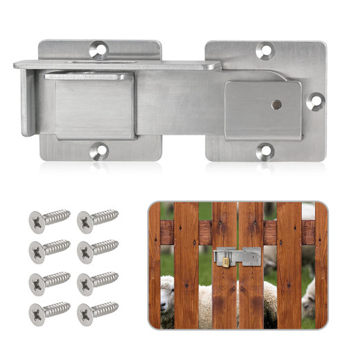 Flip Latch Lock with Padlock Holes,Stainless Steel Double Gate Latch for Wooden Fence,4mm Heavy Duty Farm Gate Latch,Adjustable Door Latch for Sliding and Swing Open Door