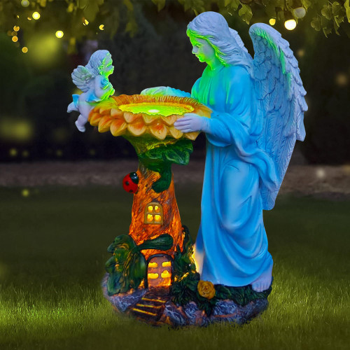 Voveexy Solar Garden Statue, Angel Outdoor Decor with Color Changing Light Garden Figurine Sunflower Outdoor Statue Waterproof Sculpture Lawn Ornament Yard Art for Patio Lawn Housewarming Garden Gift