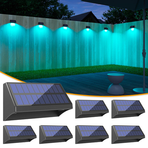 VOLISUN Solar Fence Lights 6 Pack, Warm White & RGB, Christmas Fence Lights Solar Powered, Fence Solar Light Outdoor Waterproof IP65, Solar Deck Light Decor for Backyard Fence Post Step Wall Garden