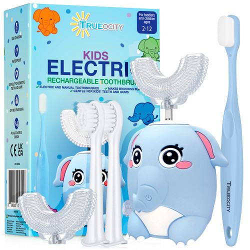 Trueocity Kids Toothbrushes U Shape, Kids Automatic Toothbrush, Toddler Toothbrush U Shaped, U Toothbrush Kids, Auto Toothbrush, Rechargeable Electric Brush Age 2+, Children's Toothbrush (Elephant) Trueocity Kids Toothbrushes U Shape, Kids Automatic Toothbrush, Toddler Toothbrush U Shaped, U Toothbrush Kids, Auto Toothbrush, Rechargeable Electric Brush Age 2+, Children's Toothbrush (Elephant)