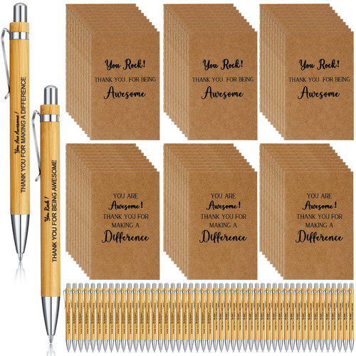SATINIOR Thank You Gifts Bulk Inspirational Bamboo Pen Motivational Pocket Kraft Notebook Employee Appreciation Gift Retractable Ballpoint Pen Coworker Gift for Office Teacher Volunteer (100 Pcs) SATINIOR Thank You Gifts Bulk Inspirational Bamboo Pen Motivational Pocket Kraft Notebook Employee Appreciation Gift Retractable Ballpoint Pen Coworker Gift for Office Teacher Volunteer (100 Pcs)