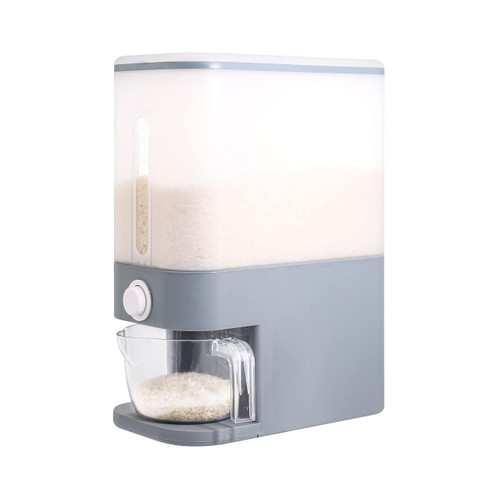 Rubtlamp 25Lbs Gray Rice Dispenser,Grain Container Storage with Lid,Clear Rice Box Dispenser, Rice Dispenser with Measuring Cup,Sealed Moisture Proof Rice Bucket,Flour Cereal Container for Kitchen