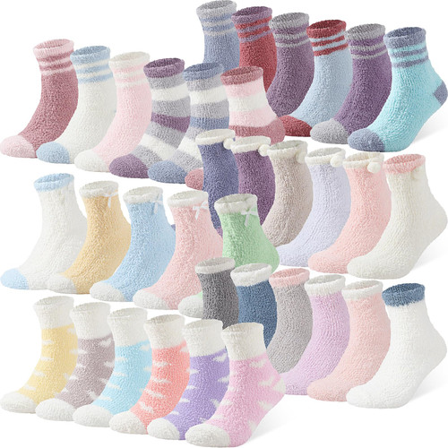 Ramede 35 Pairs Plush Slipper Socks Women Cozy Fluffy Winter Fuzzy Socks Bulk Sleeping Socks Christmas Socks for Women Gifts