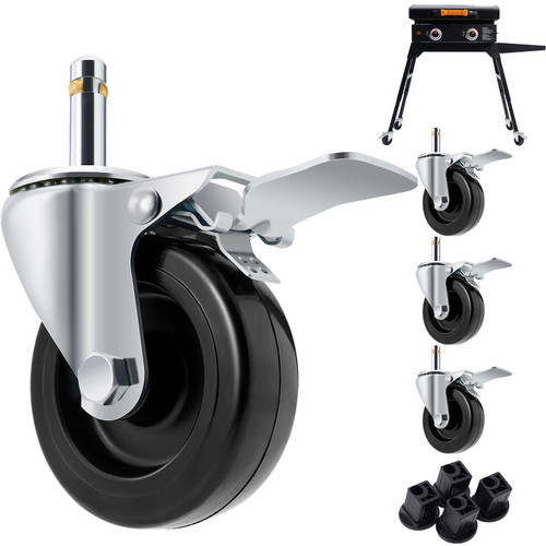 GRILLHOME 3 Inch Caster Wheels for Blackstone Griddle Stand, Griddle Accessories with Brake, 360 Degree Silky Swivel, Set of 4, Fits for Blackstone 22'' or 17'' Table Top Griddle Stand