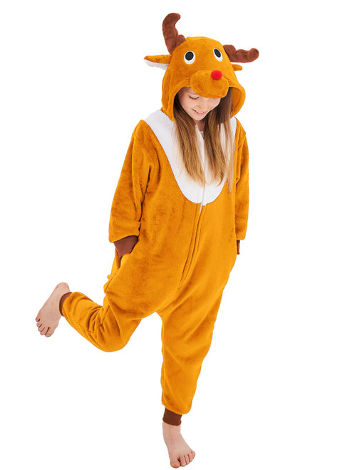 GONAAP Unisex Adult Brown Reindeer Onesie Pajamas Animal One Piece Costume Cosplay Sleepwear (Brown Reindeer, 11-12Years) GONAAP Unisex Adult Brown Reindeer Onesie Pajamas Animal One Piece Costume Cosplay Sleepwear (Brown Reindeer, 11-12Years)