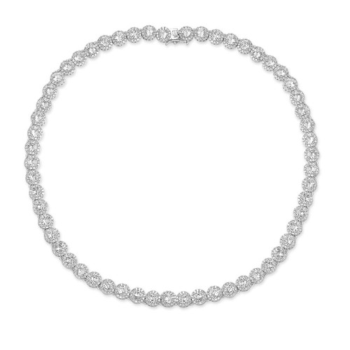Gemsme 18K White Gold Plated Halo Necklace 5.0mm Round Cubic Zirconia Classic Tennis Necklace 16 Inch Gemsme 18K White Gold Plated Halo Necklace 5.0mm Round Cubic Zirconia Classic Tennis Necklace 16 Inch