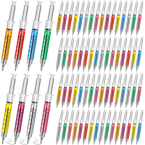 Estune 100 Pcs Syringe Pens Retractable Fun Nurse Pens Novelty Multi Colors Medical Blood Ballpoint Pens Gifts for Nurses, Nursing Student School Supplies Birthdays Doctor Pretend Party Favors