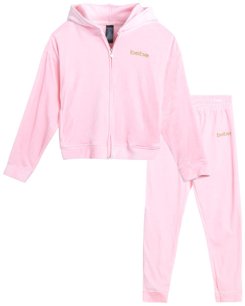 bebe Girl's Sweatsuit Set - 2 Piece Velour Zip Sweatshirt and Jogger Sweatpants - Youth Tracksuit Set for Girls (7-12), Size 1012, Blush Pink