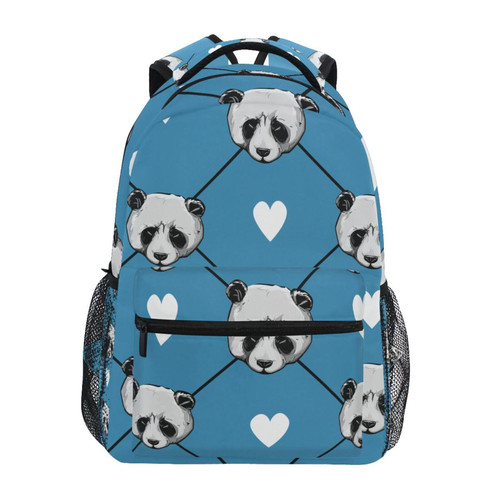 ALAZA Panda Blue Plaid Heart Backpacks for Girls Boys School Backpack Kids Bookbag 3rd 4th 5th Grade Elementary Travel Laptop Shoulder Bag Students Daypacks