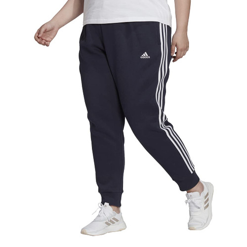 adidas Women's Plus Size Essentials Fleece Tapered Cuff Pants, Ink/White, 1X