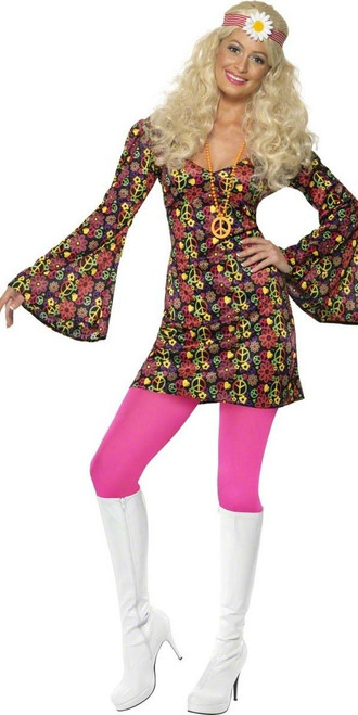 Smiffys 1960s CND Dress Costume (L - US Size 16-18, Multi-Colour)