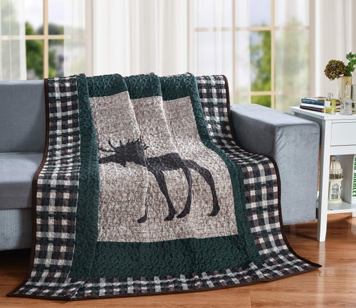 LL Home De Leon Collections Moose Plaid Cozy Woodland 60" x 50" Decorative Throw Quilt Blanket