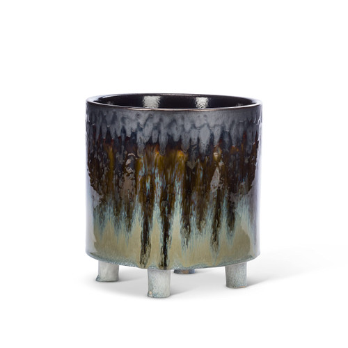 Abbott Collection Medium Ombre Glaze Planter with Feet Stoneware Flower Pots for Indoor and Outdoor Plants, 8" H, Blue & Bronze