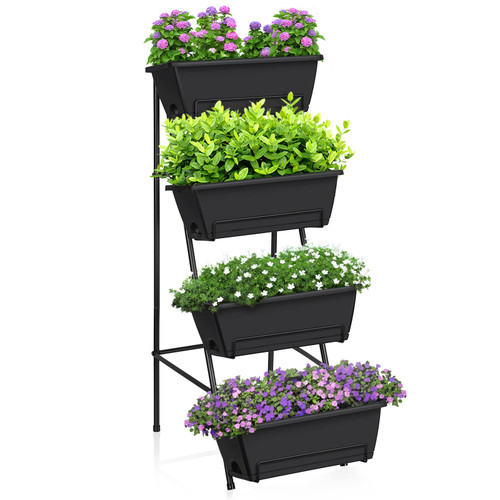 OYEAL Raised Garden Bed 4 Tier Vertical Garden Planter Indoor Outdoor Raised Planter Box with Legs Elevated Herb Garden Planter for Flowers Vegetables Plants, Black