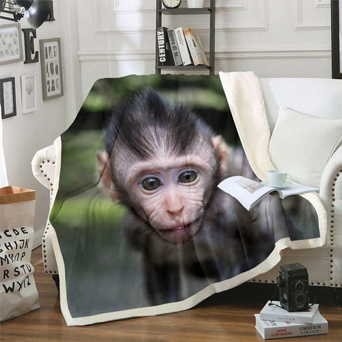 Cartoon Monkey Sherpa Blanket 3D Funny Macaque Baby Fleece Throw Blanket for Kids Boys Girls Wild Animal Fuzzy Blanket for Sofa Bed Couch Safari Wildlife Black Decor,50x60 Inches