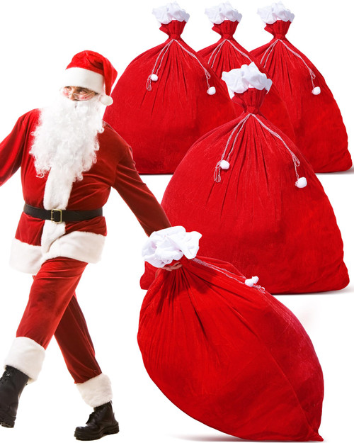 Wesnoy 4 Pcs Christmas Santa Claus Bags Large Santa Sacks Red Velvet Santa Claus Bags Merry Christmas Gift Sack with Drawstring for Santa Costume Holiday Party Xmas Present Toy(35.4 x 43.3 In)