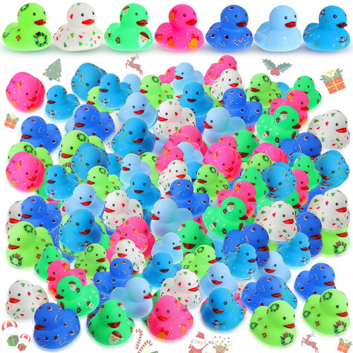 Poen 100 Pcs Christmas Rubber Ducks Bulk Christmas Bath Toys Christmas Small Ducks Assorted Rubber Ducks Holiday Rubber Ducks Christmas Ducks Decor for Xmas Party Home Favors Gift
