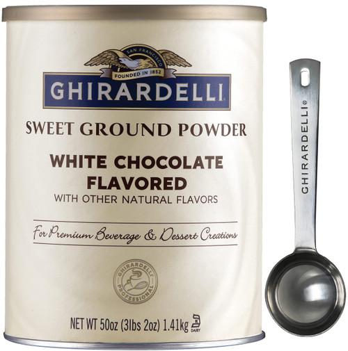 Ghirardelli - Sweet Ground White Chocolate Gourmet Flavored Powder 3.12 lb with Ghirardelli Stamped Barista Spoon Ghirardelli - Sweet Ground White Chocolate Gourmet Flavored Powder 3.12 lb with Ghirardelli Stamped Barista Spoon