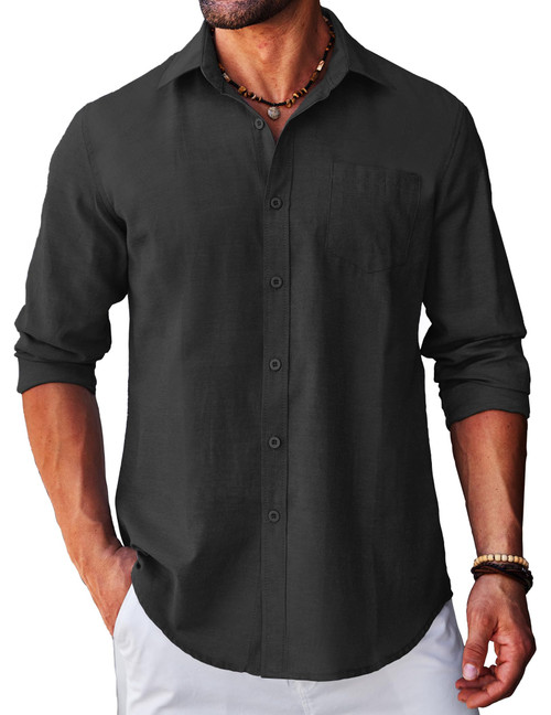 COOFANDY Men's Long Sleeve Button Down Dress Shirt Regular Fit Oxford Cotton Shirt Black