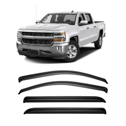 CMVT Auto Window Visors for 2014-2018 Chevrolet(Chevy) Silverado & GMC Sierra 1500 Crew Cab, Rain Guards Vent Shade Deflector Dark Smoke for 2015-2019 Silverado & Sierra 2500HD/3500HD, Tape-On, 4PCS