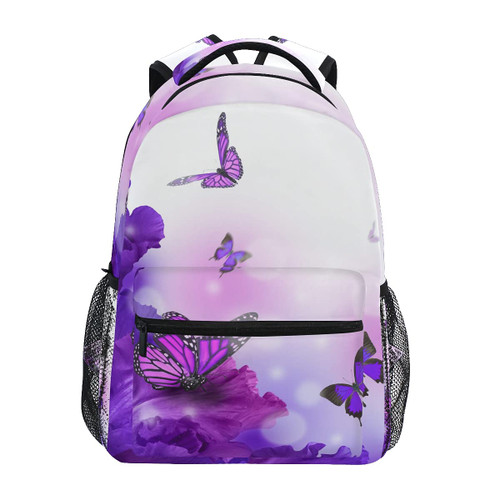 ALAZA Butterfly Purple Flowers Backpack for Girls School Backpack Kids Bookbag 3rd 4th 5th Grade Elementary Students Daypacks