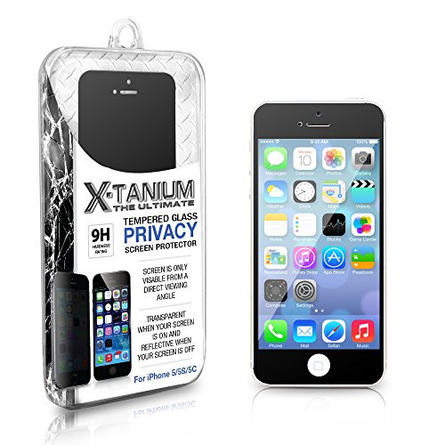X-Tanium Privacy Tempered Glass Screen Protector for Apple iPhone 5/5s/5c - Retail Packaging - Black X-Tanium Privacy Tempered Glass Screen Protector for Apple iPhone 5/5s/5c - Retail Packaging - Black