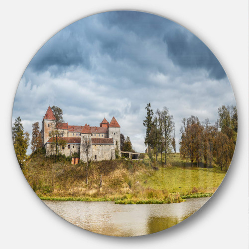 Designart Castle by The Lake Landscape Photo Large Metal Wall Art-Disc of 23 inch, 23'' H x 23'' W x 1'' D 1P, Blue Designart Castle by The Lake Landscape Photo Large Metal Wall Art-Disc of 23 inch, 23'' H x 23'' W x 1'' D 1P, Blue