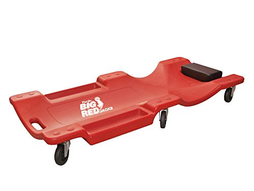 Torin Big Red Rolling Garage/Shop Creeper: 40" Plastic Mechanic Cart with Padded Headrest, Red