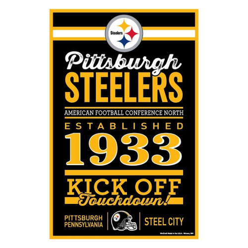 WinCraft NFL Pittsburgh Steelers SignWood Established Design, Team Color, 11x17