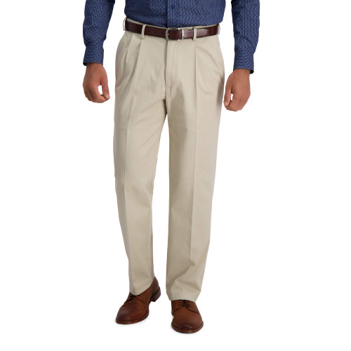 Haggar Men's Iron Free Premium Khaki Classic Fit Pleat Front Expandable Waist Casual Pant (Regular and Big & Tall Sizes), Sand, 38W x 29L