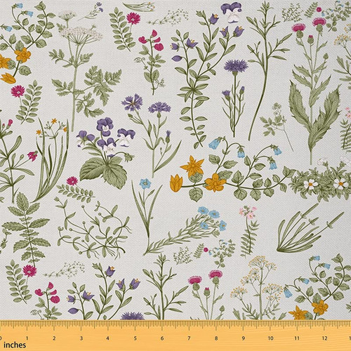 Feelyou Floarl Upholstery Fabric by The Yard, Farmhouse Flowers Pattern Reupholstery Fabric for Chairs, Garden Floral Botanical Decorative Waterproof Outdoor Fabric, 3 Yards, Purple Green