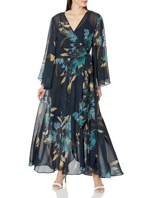 City Chic Plus Size Maxi Eleanor in Navy Bold Bloom, Size 16