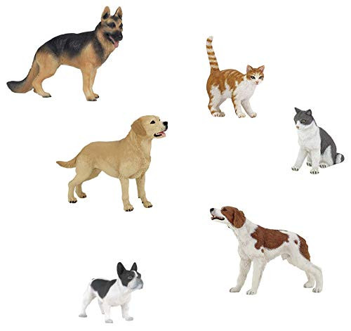 Papo Pet Figurine Bundle - Epagneul Breton, Black and White French Bulldog, Labrador, Red Cat, Cat Sitting Down, German Shepherd