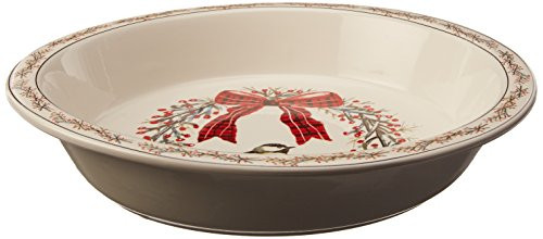 Creative Co-Op XM0379 Bird & Berries Round Stoneware Pie Dish